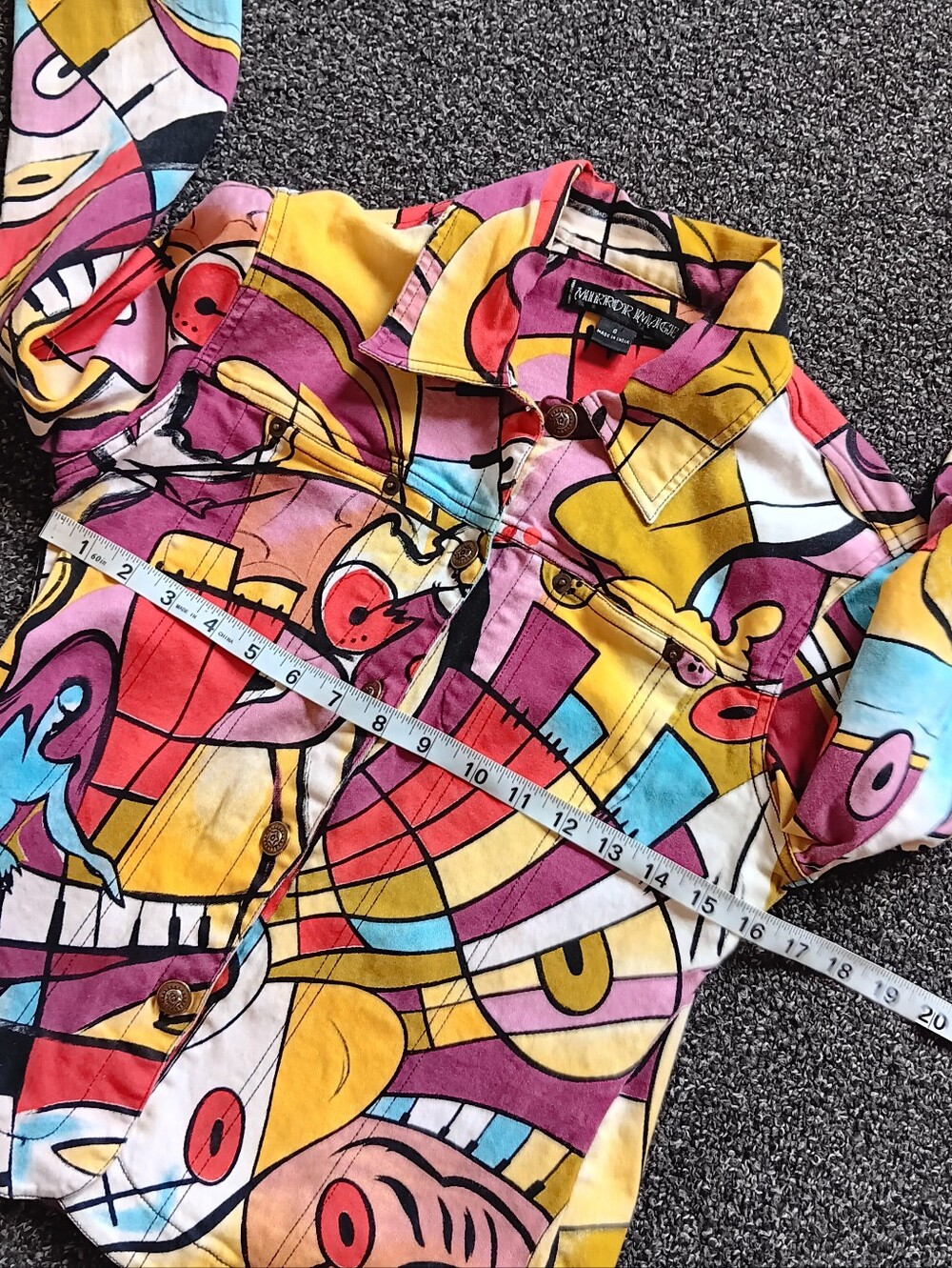 Y2K 90s Vibrant Abstract Multicolor Artsy Button Up Jacket Mirror Image Small - Picture 7 of 12